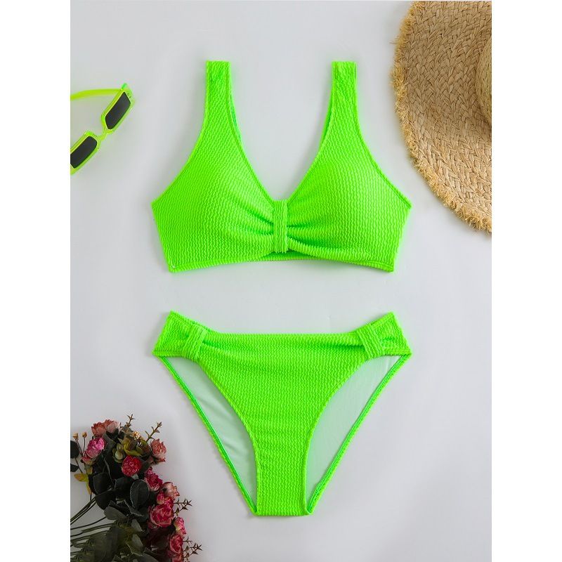 Separate Solid Color Bikini With High Waist Cover_voghion.com