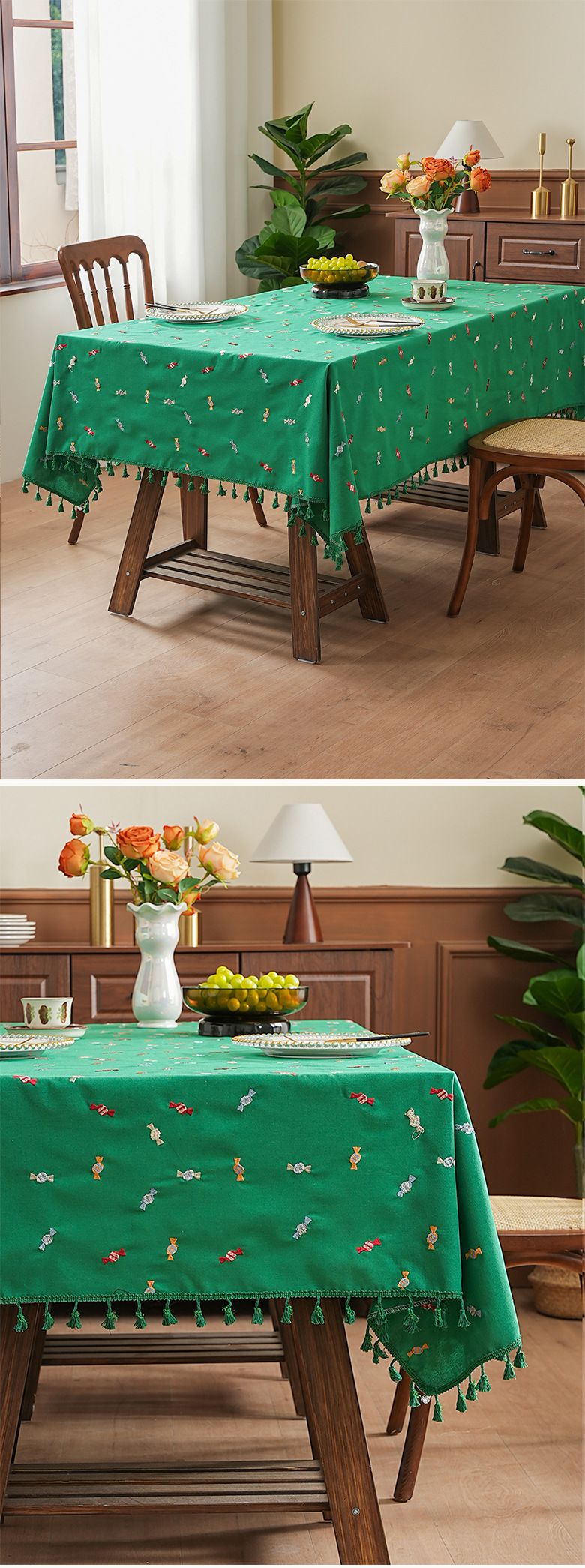 Tovaglia 100% lino – Disegni di caramelle e Natale, copertura rettangolare antipolvere per tavolo da pranzo, tavolino (150x100 cm/150x260 cm)_voghion.com