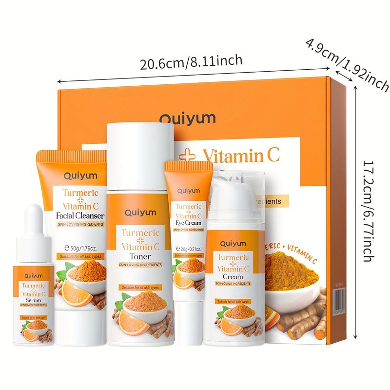 Set curcuma e vitamina C, 5 in 1 con detergente, siero, crema contorno occhi, tonico, kit per la cura del viso da donna, set regalo per la cura della pelle_voghion.com