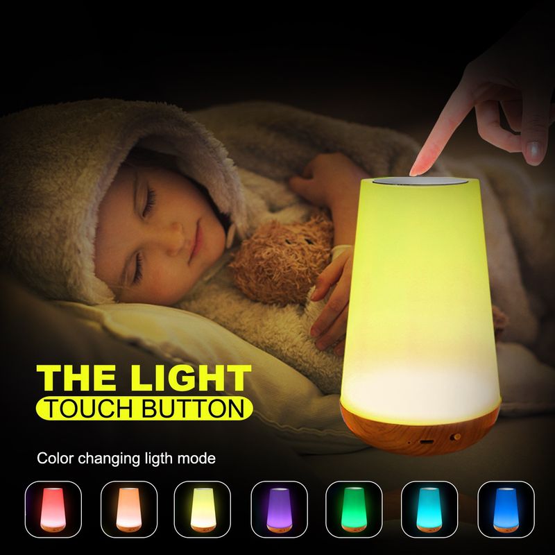 Luce notturna con effetto venatura del legno, telecomando e 13 modalità colore, lampada da comodino ricaricabile per lettura e atmosfera._voghion.com