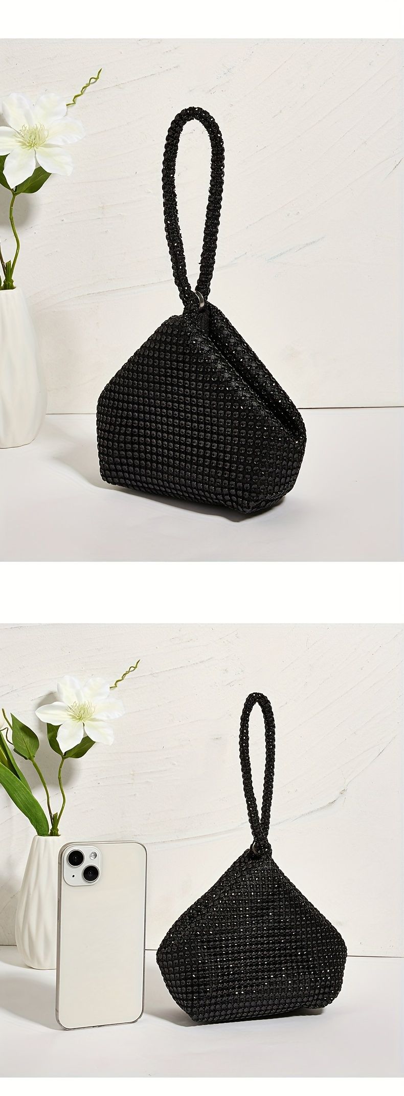 Mini glitter- och strass-kutsch, elegant glittrig kuvertväska, modeväska och handledsväska för dam till karnevalsbröllop_voghion.com