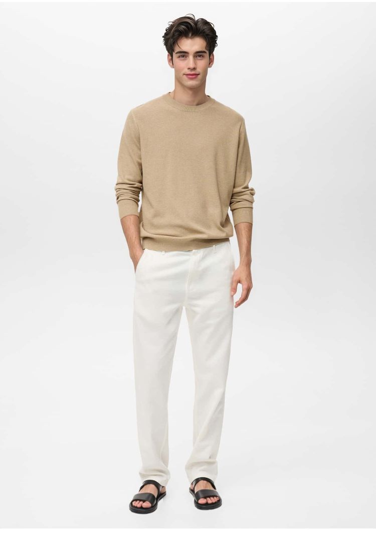 Pull en maille automne/hiver pour homme - Pull col rond extensible et respirant (beige/crème/marron/noir)_voghion.com