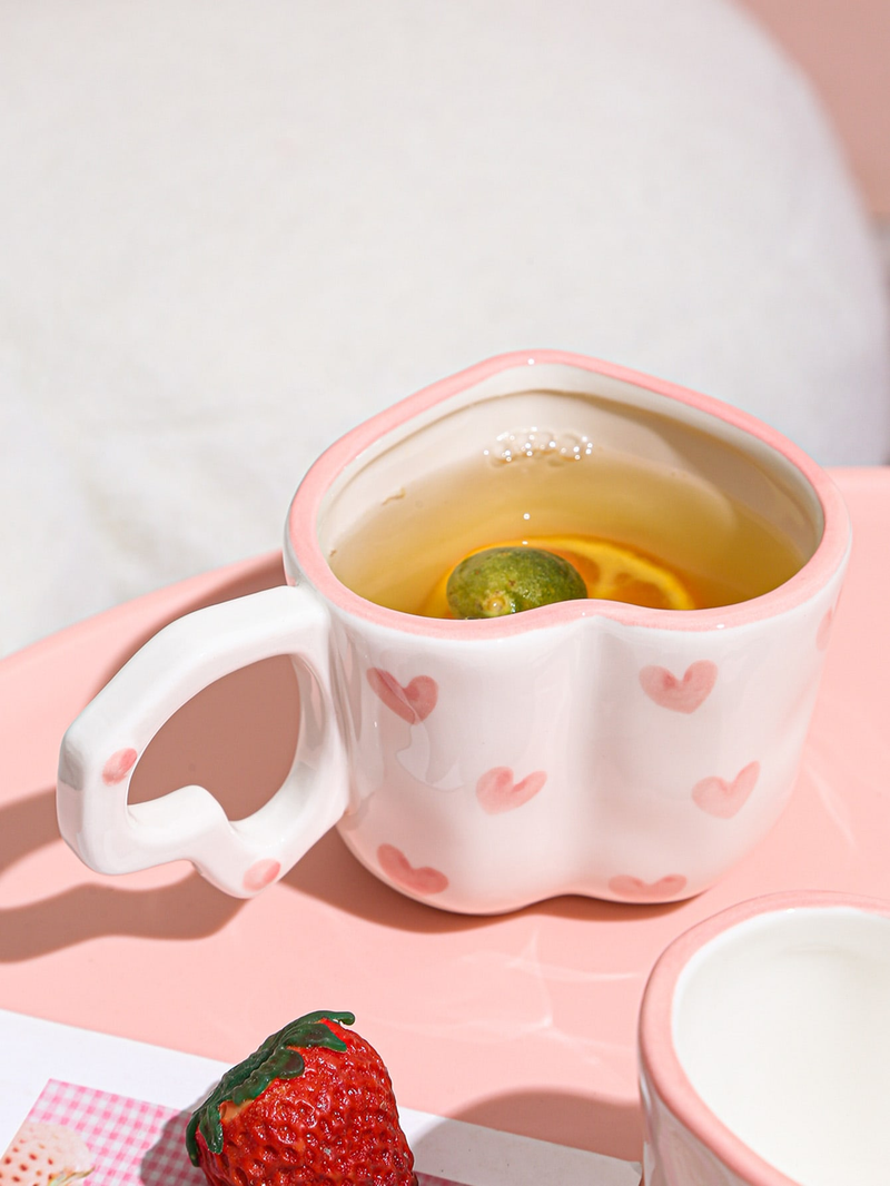 1 tazza disegnata a mano con manico creativo a forma di cuore, tazza per acqua, tazza da caffè in ceramica fatta a mano rosa carina_voghion.com