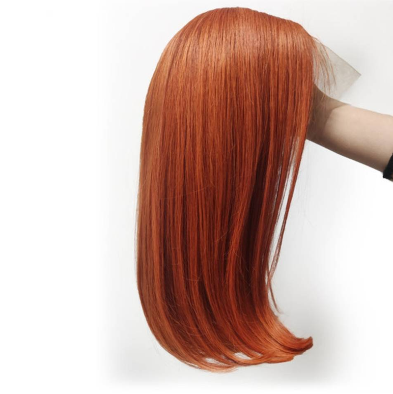 Ingwer-Kurzhaar-Bob-Spitzenfrontperücken, 100 % Echthaarperücken, Bob-Spitzenperücken für Frauen, blond-orange, glattes brasilianisches Haar, Verschlussperücke_voghion.com