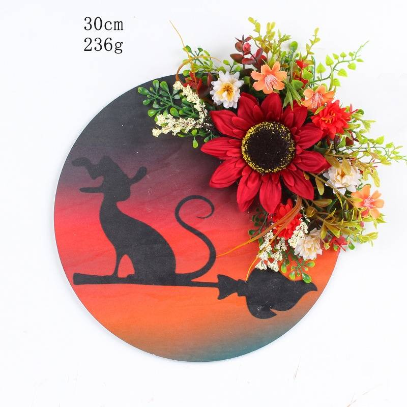 Ghirlanda di gatti di luna di Halloween, ornamenti per porte, rami secchi per le feste, decorazioni per l'atmosfera con anello di vite per gattini_voghion.com