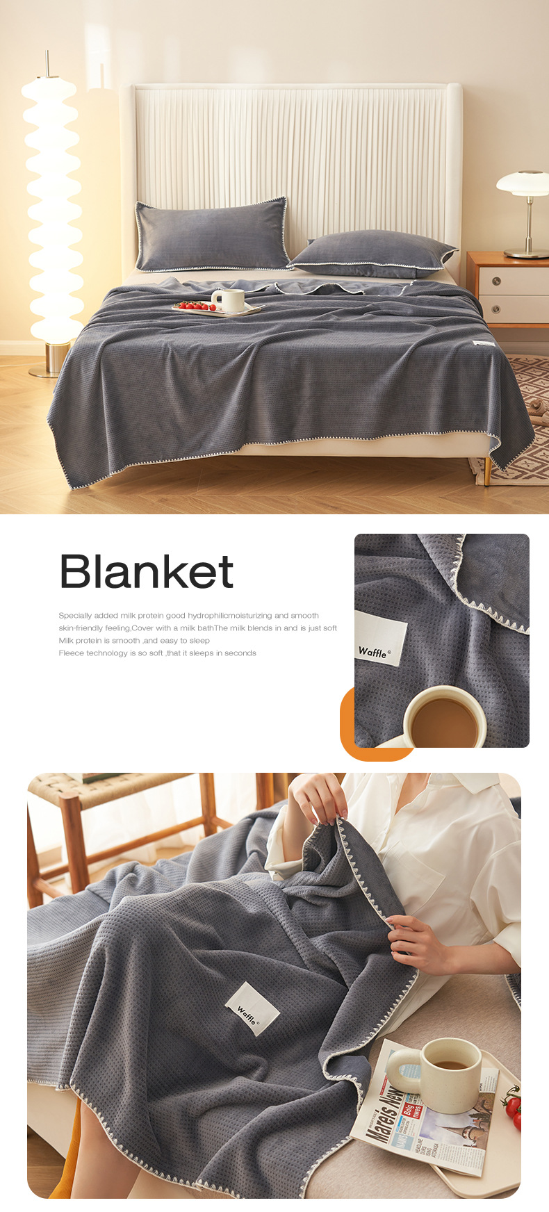 milk velvet double layer composite cover blanket waffle blanket velvet blanket leisure blanket nap line blanket_voghion.com