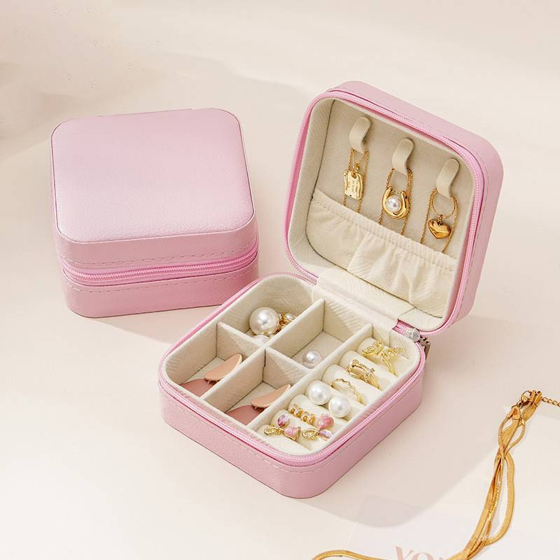 Schmuckschatulle für die Familie, tragbar, kleine Aufbewahrungsbox für Halsketten, Ringe und Ohrringe, für unterwegs, niedlicher Schmuck_voghion.com