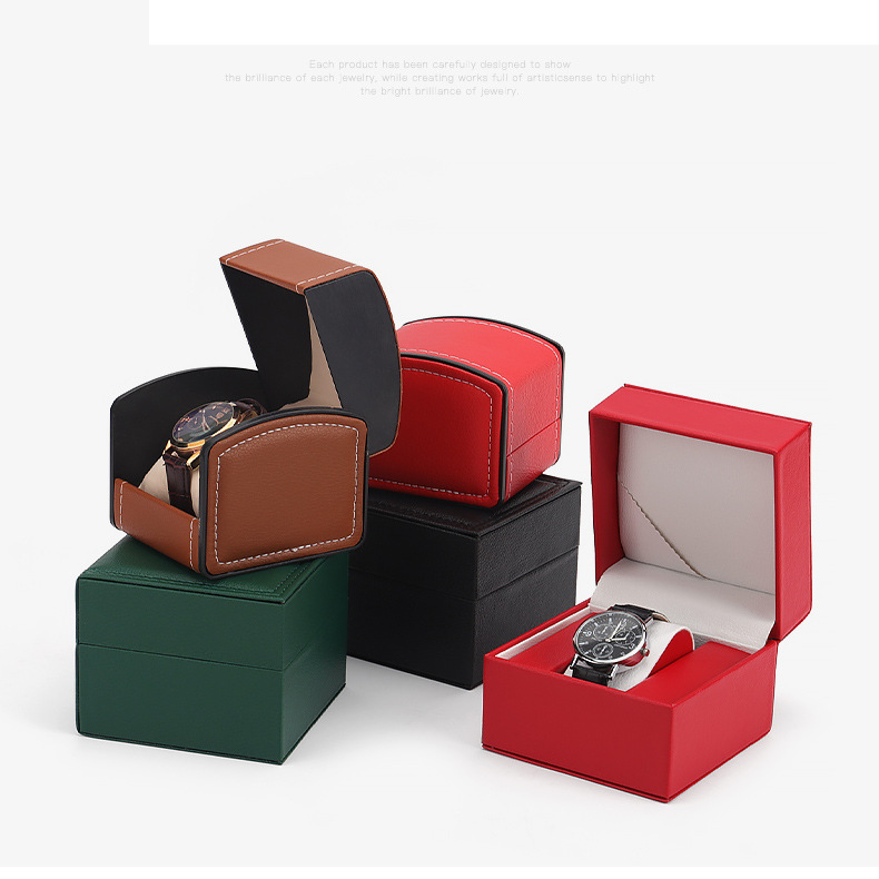 Caja de reloj, caja de regalo, caja de reloj de cuero sintético negro esmerilado, caja de almacenamiento, caja de reloj mecánico, caja de embalaje_voghion.com