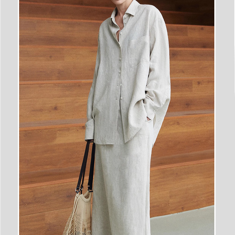 Completo da 3 pezzi con protezione solare, camicia, pantaloni e gonna in lino traspirante e vestibilità rilassata – Completo estivo leggero per le vacanze da donna_voghion.com