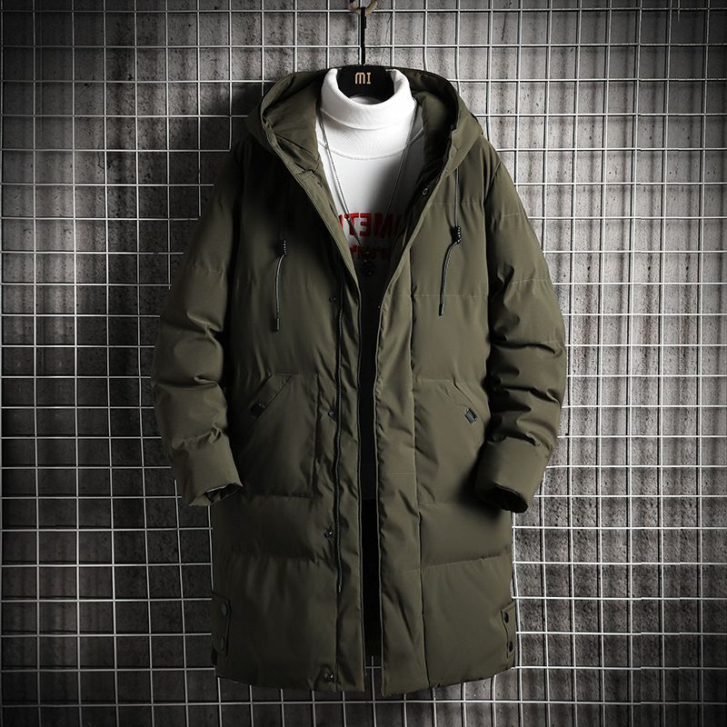 Übergroßer Wintermantel mit Kapuze für Herren mit dicker Polyesterfaserfüllung, langer Freizeitparka für kaltes Wetter (Grau/Schwarz/Grün)_voghion.com