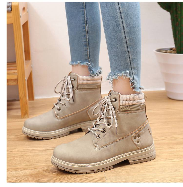 Women's Winter Lined Martin Boots – Waterproof PU Leather Mid-Calf Boots With Rubber Sole, Slip-Resistant & Warm, Fashionable Round-Toe Work Boots_voghion.com
