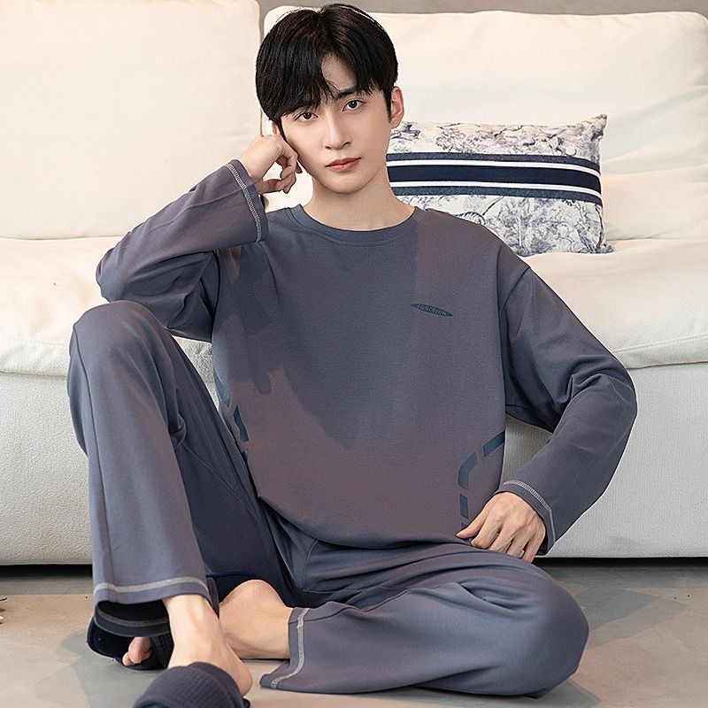 Pajamas Men In Autumn, Cotton Pullover, Long Sleeved, Loose Fit, Plus Size, Men's Home Suit For Autumn_voghion.com