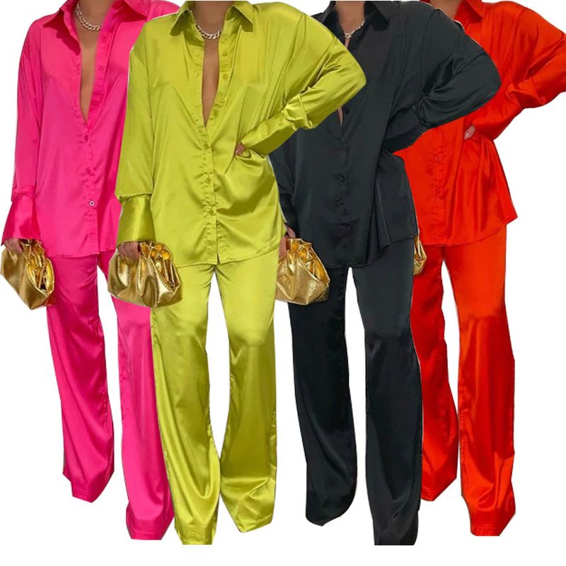 Completo casual alla moda in raso da donna - Elegante abito ampio a maniche lunghe per l'uso quotidiano Abbigliamento da donna_voghion.com