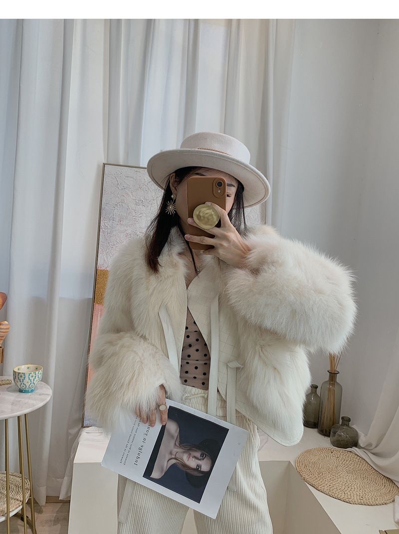 Kunstfuchspelzjacke für Damen, kurz, locker, lässig, Wintermantel mit Gürtel – weiche und stylische Oberbekleidung in Beige, Schwarz, Latte und Creme_voghion.com