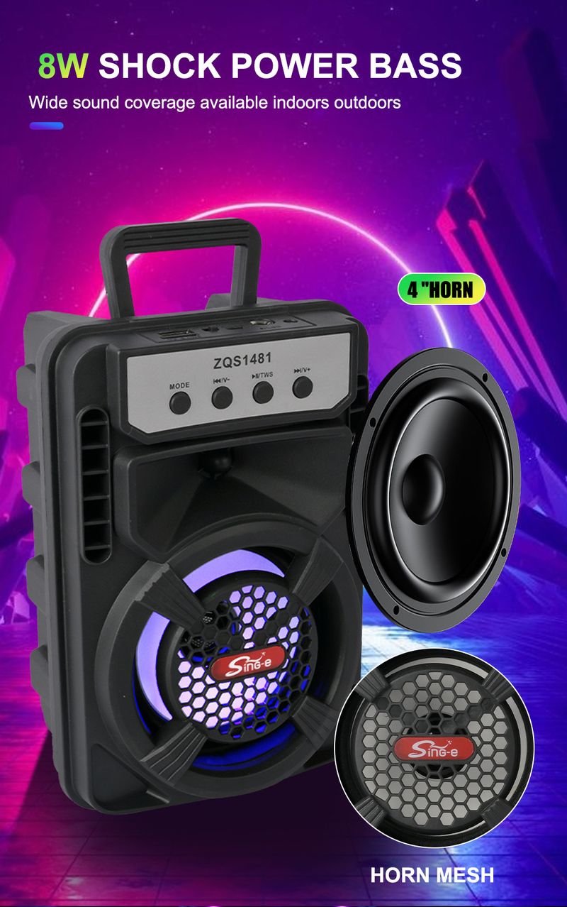 ZQS1481 Square Dance Heavy Bass Wireless Bluetooth Speaker Small Audio Outdoor Microphone 4 Inch Household_voghion.com