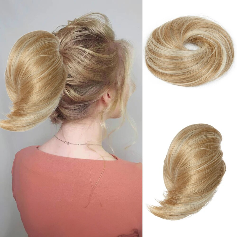 Elastische haarstukken Synthetische Rechte Chouchou Nep Knot Haarstukje Chignon Band Opgestoken Donut Voor Dames_voghion.com