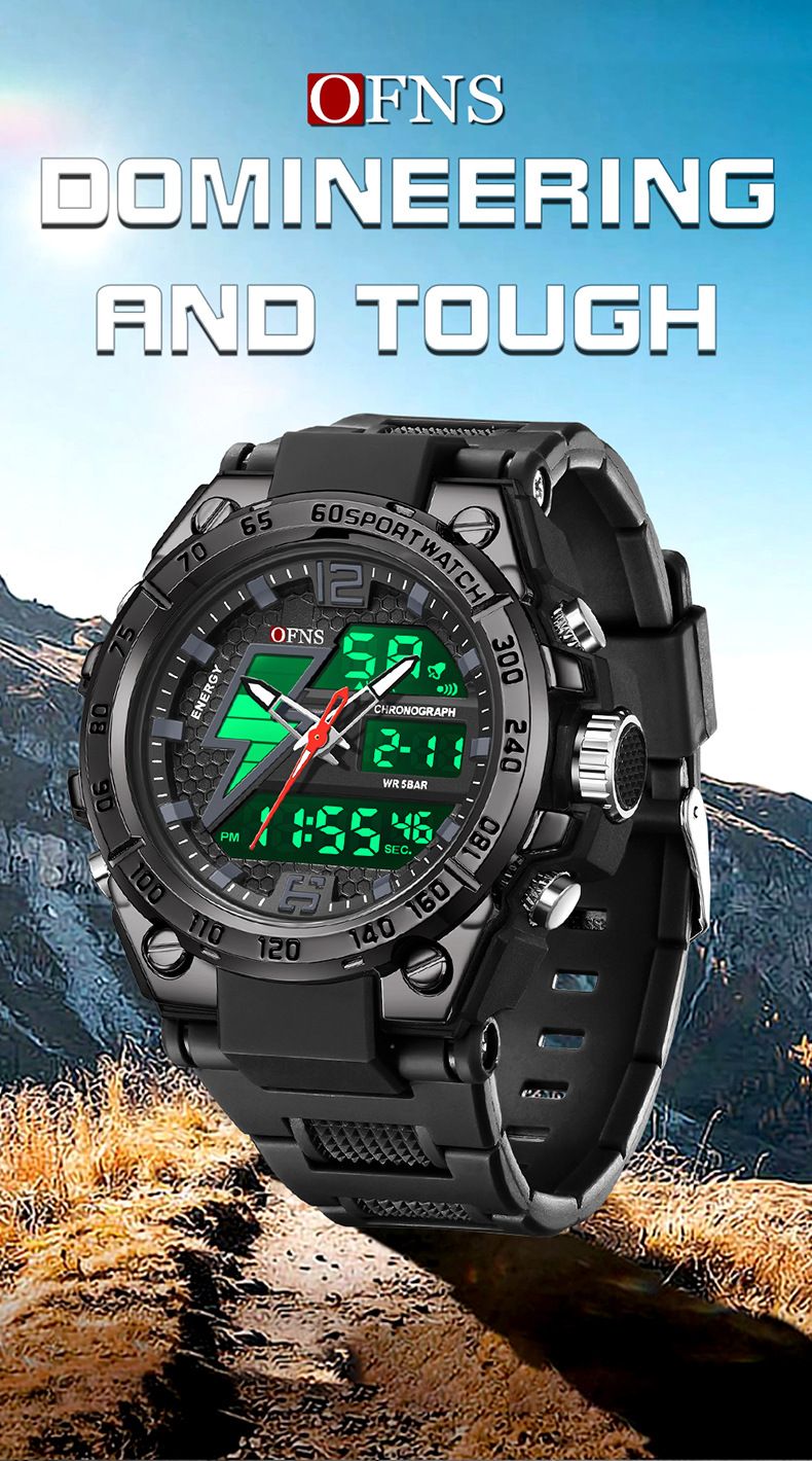 Men's Digital Watch Dual Display Trend Multi-functional Student Watch Outdoor Sports Watch_voghion.com