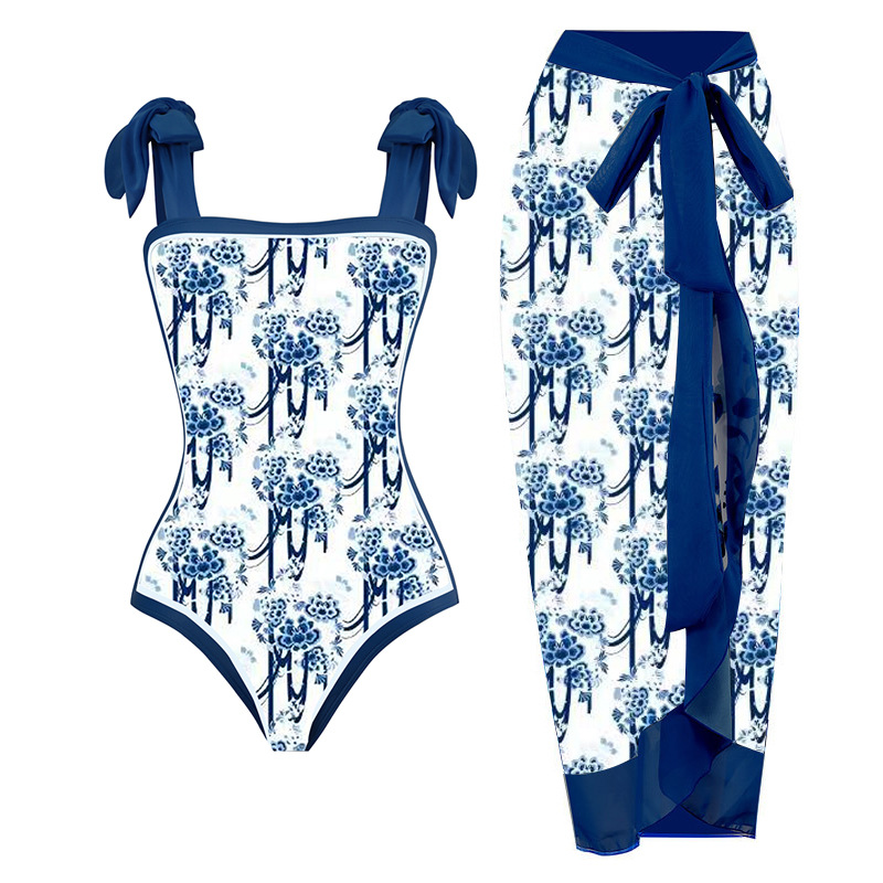 Damen Badeanzug Konservativer Einteiler Heiße Quelle Badeanzug Feste Version Chiffon Bluse Zweiteiler Set_voghion.com