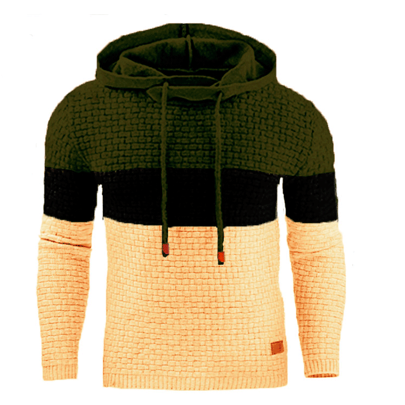 Herren Jacquard Pullover Langarm Pullover Warme Farbe Kapuzenpullover_voghion.com