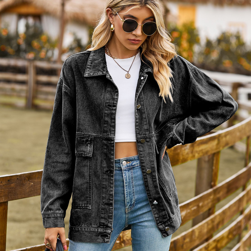 villsäiteg schlank retro klassesch locker Denim Casual Jacket Top fir Fraen_voghion.com