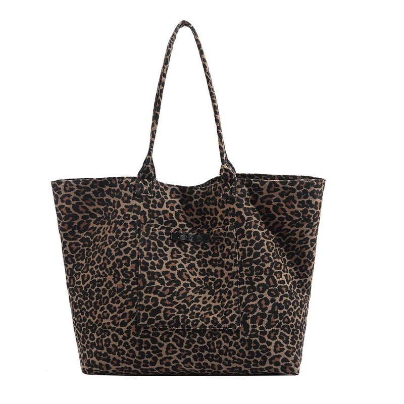 Koreanische Nische Leopardenmuster Leinwand für Frauen Sommer neue lässige Lazy Style Schulter große Kapazität Pendler Einkaufstasche_voghion.com