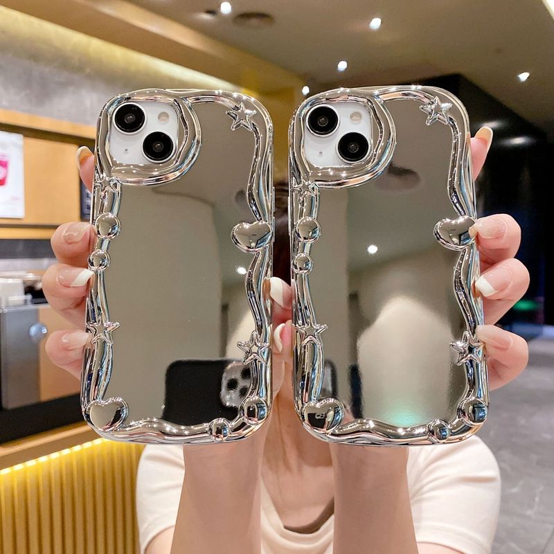 Irregular electroplated mirror for 15 phone case love iPhone13/12Promax all-inclusive soft case_voghion.com