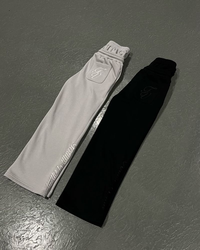Erkek Giyim Unisex Yüksek Bel Polar Eşofman Altı Şık İşlemeli Elastik Bel, Erkekler ve Kadınlar İçin Rahat ve Sıcak Günlük Pantolon (Siyah/Gri)_voghion.com