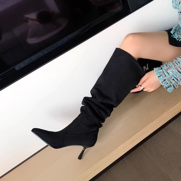 Bottes Wanziyan style western rétro américain pour femmes, talons fins et bout pointu, style slouch, tige large et confortable._voghion.com