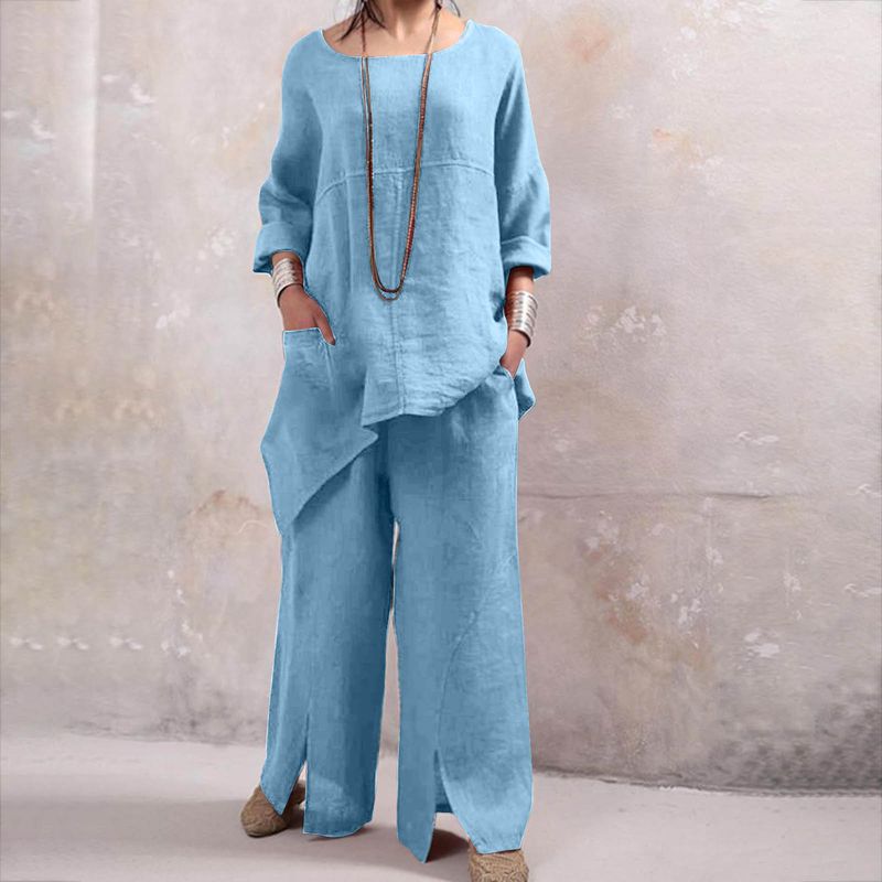 Women's Spring and Autumn new long-sleeved round neck large size fashion loose two-piece suits for women_voghion.com