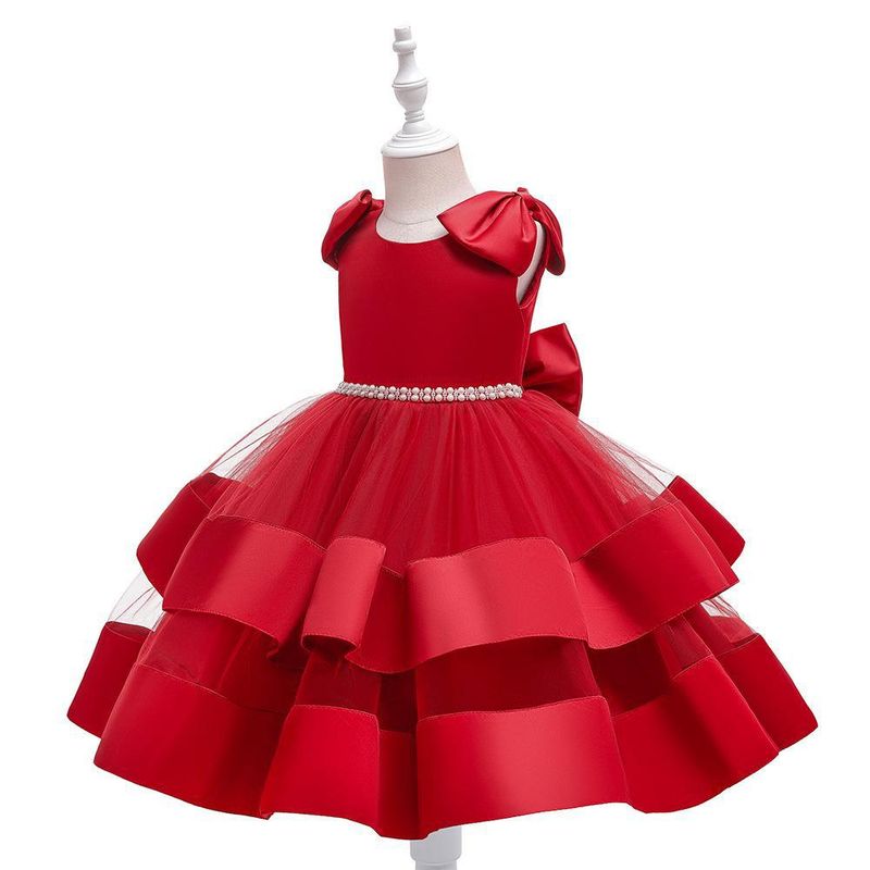 Mutter & Kinder Prinzessin Kleid Kleine Kinder Rock Bogen Ärmel Blumenmädchen Kleid Leistung Kostüm_voghion.com
