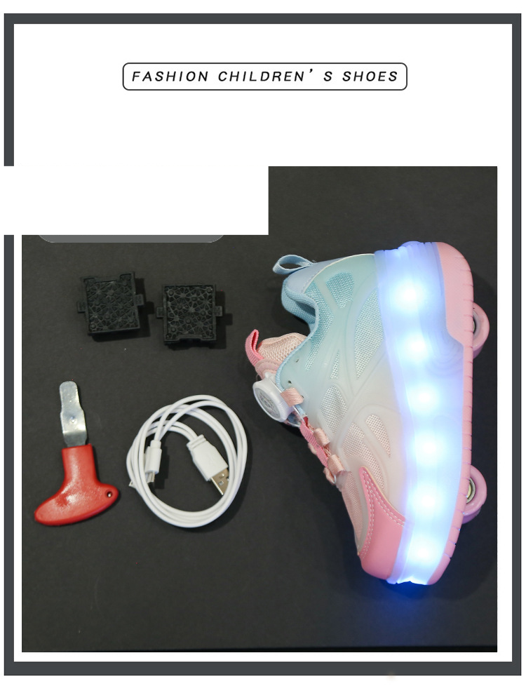 Παπούτσια Flash Charging Colorful Light Shoes Running Horse Light Button Light Παπούτσια για αγόρια με ελαφριά παπούτσια Διπλά πατίνια_voghion.com