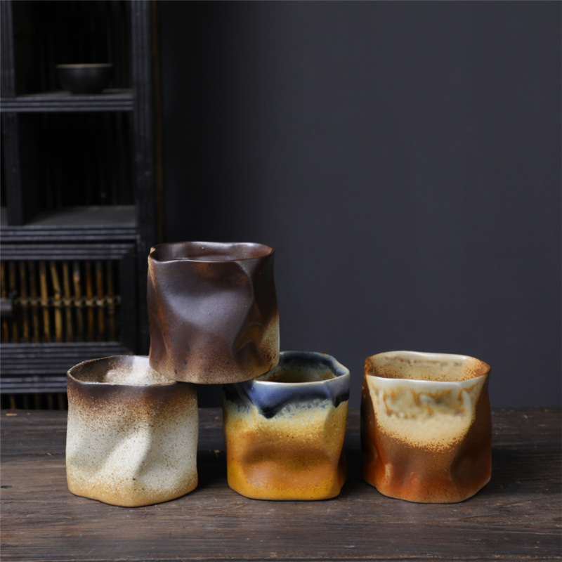 Keramisk formede kopper, retrokrus, grænseoverskridende niche-keramiske kopper, japanske kreative kaffekopper, grove keramiske vandkopper_voghion.com