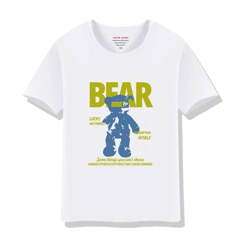 Παιδικά ρούχα για αγόρια κοντομάνικο μπλουζάκι 2024 νέο παιδικό καρτούν καλοκαιρινό αντανακλαστικό αρκουδάκι παιδικά ρούχα από καθαρό βαμβάκι εκτύπωση με στρογγυλή λαιμόκοψη_voghion.com