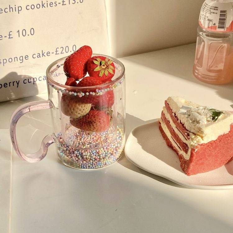 Tazza di vetro a doppio strato con sabbia fluente e cuore per ragazze_voghion.com
