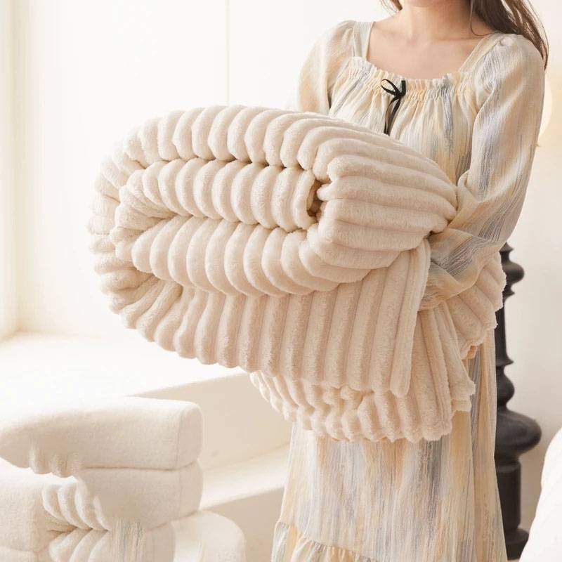 Pure Color Rabbit Plush Drawstring Blanket Single Layer Thick Magic Velvet Single Double Blanket_voghion.com