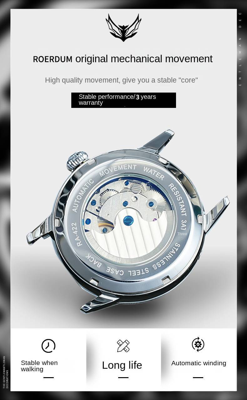 ROERDUM Galaxy Star Series-Dawn-R422 automaatse mehaanilise liikumisega veekindel vabaaja meeste käekellade mehaaniline käekell_voghion.com
