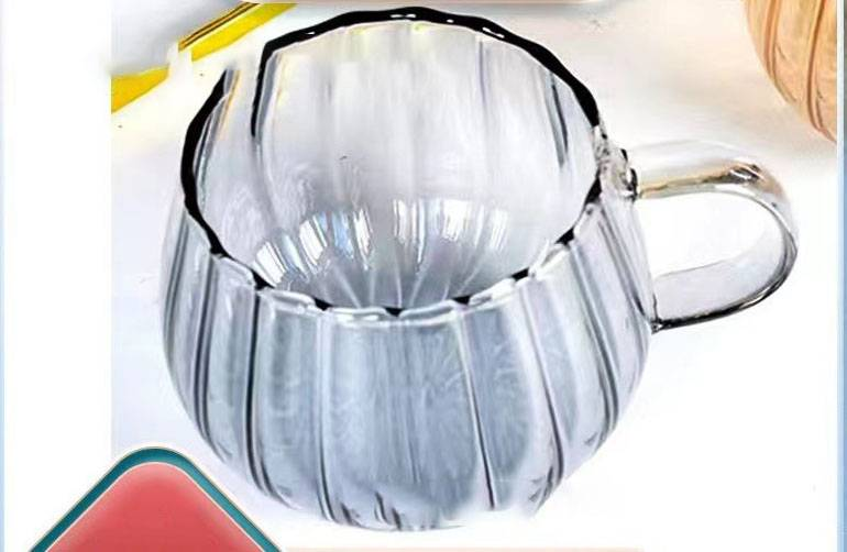 Kaffeegeschirr Gestreifte runde lustige Tasse Kürbistasse Glas Hitzebeständige Milchteetasse Großer Bauch Vertikale Mustertasse Home Mit Griff Wassertasse_voghion.com