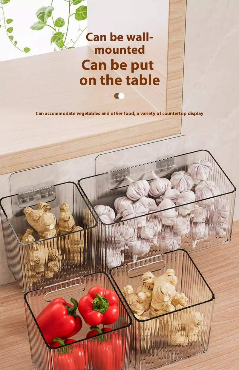An der Wand montierter Aufbewahrungskorb aus Kunststoff für Zwiebeln, Knoblauch und Ingwer – Hängender Küchen-Organizer ohne Bohren mit Haken, platzsparendes Gewürzregal für die Arbeitsplatte_voghion.com