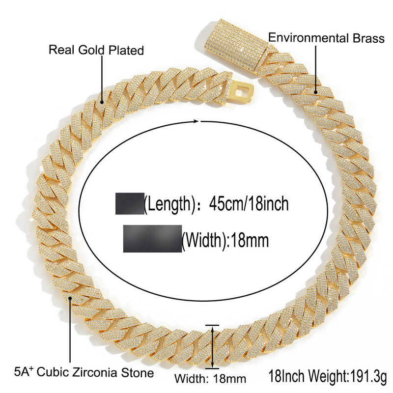 Meisa New Hip Hop 18MM Four Row Zircon Diamond Cuban Chain Personality Trend Necklace Men's Micro Inlaid Hip Hop Chain_voghion.com