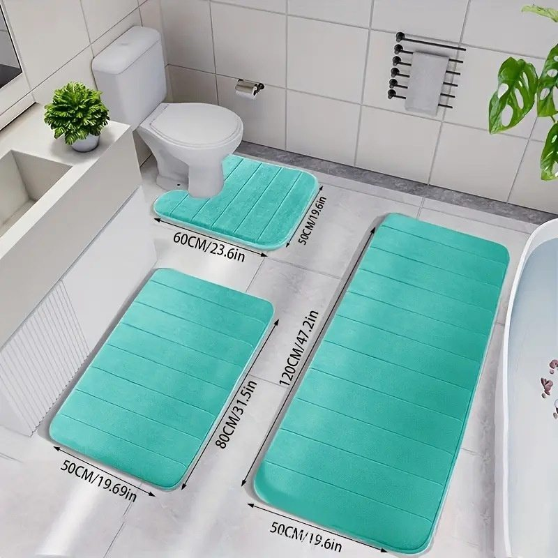 Ensemble de tapis de salle de bain matelassés - Tapis en molleton corail super absorbants (antidérapants, séchage rapide, lavables en machine, 24" x 16")_voghion.com