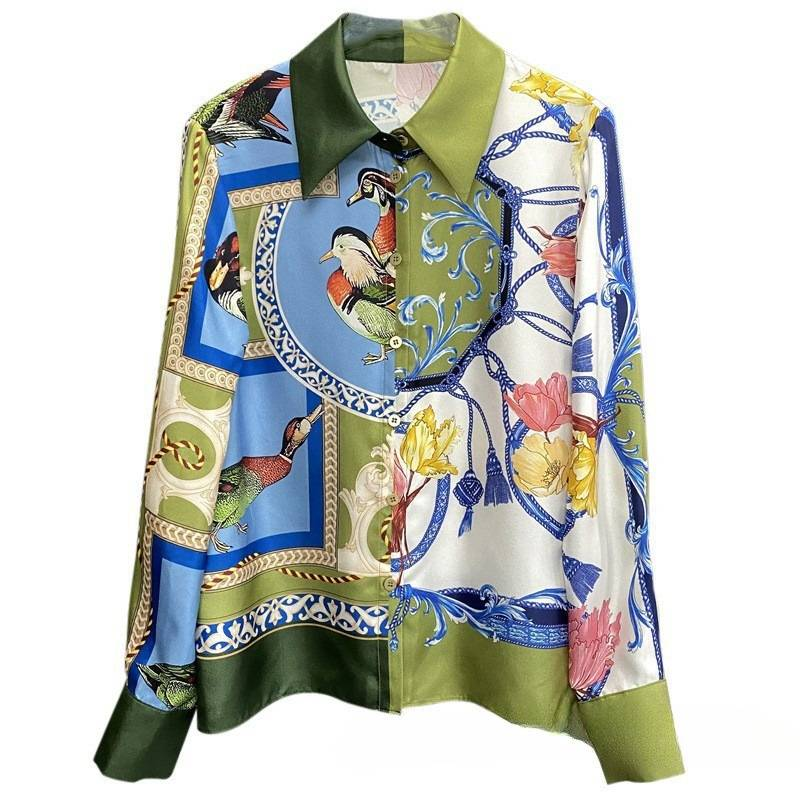Camicia in twill di seta con stampa animalier – Collo a revers aperto sul davanti (S-XXXL)_voghion.com