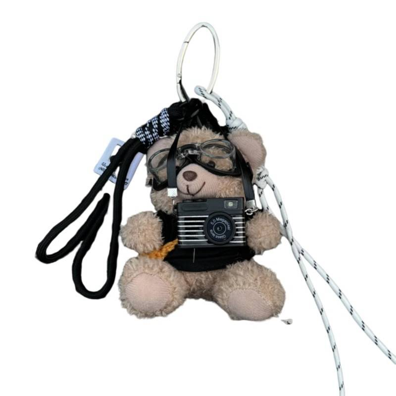 Bezaubernder Mini-Bär-Schlüsselanhänger mit Kamera-Design – süßes Plüschtier für Taschen, Rucksäcke und Geschenke. Puppenpaar, Kamerabär, selbstgemachtes geflochtenes Seil._voghion.com