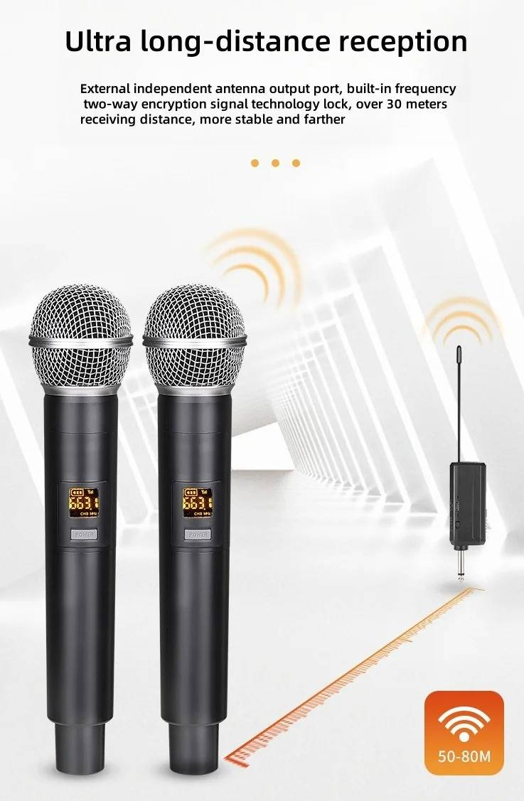 Wireless Microphone UHF Adjustable Frequency 2 Channels Handheld Microphone For Party Karaoke Church, DJ, Wedding, Home KTV Set_voghion.com