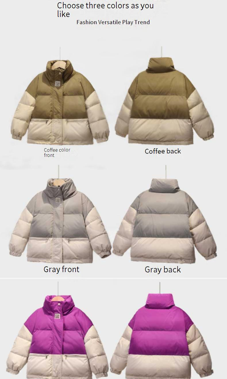 Kinderpufferjack met colorblock-design – 90% witte eendendonsjas, opstaande kraag, winterklaar voor jongens en meisjes (110-150 cm)_voghion.com