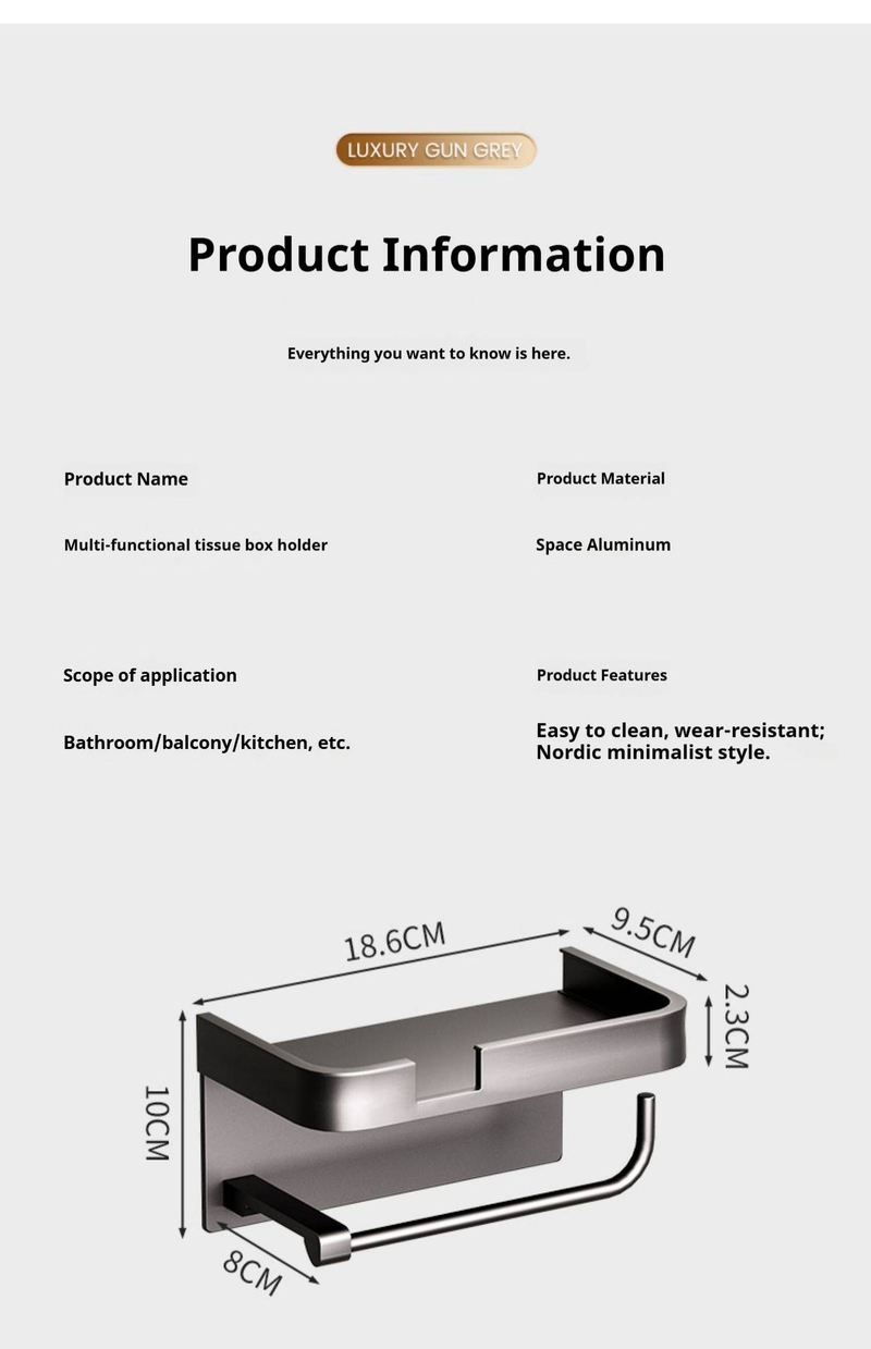 Portarrollos de papel higiénico de doble capa con soporte para teléfono, organizador de papel higiénico de pared, moderno dispensador de papel de aluminio_voghion.com