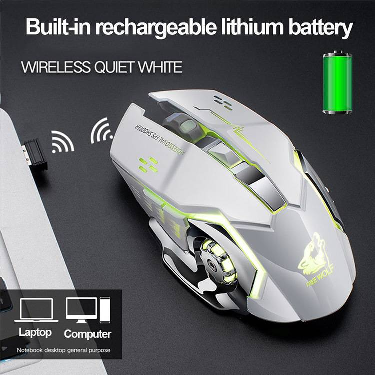Mouse sem fio para jogos X8 com iluminação RGB, 2400 DPI, 6 botões, design ergonômico para PC/laptop - compatível com Mac e Windows (preto/branco/cinza)_voghion.com