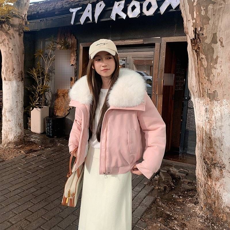 Kurze Pufferjacke aus PU für Damen mit abnehmbarem Kunstpelzkragen – kuscheliger Wintermantel mit Fleecefutter in mehreren Farben_voghion.com