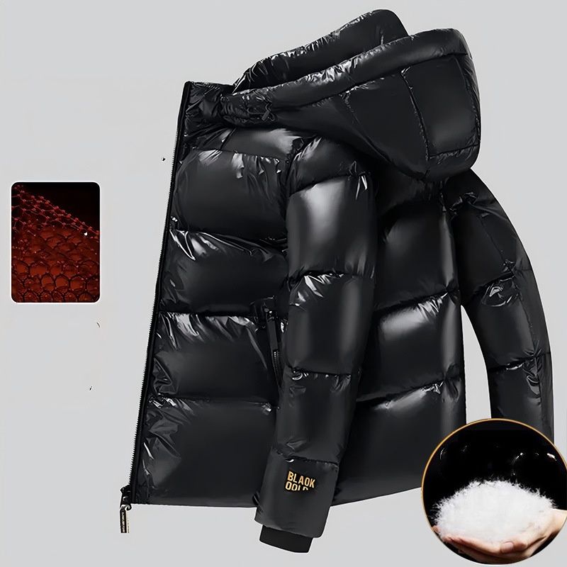 Premium Black & Gold Down Jacket – 700FP White Goose Feather, Unisex Short-Length, Waterproof & Windproof (Black)_voghion.com