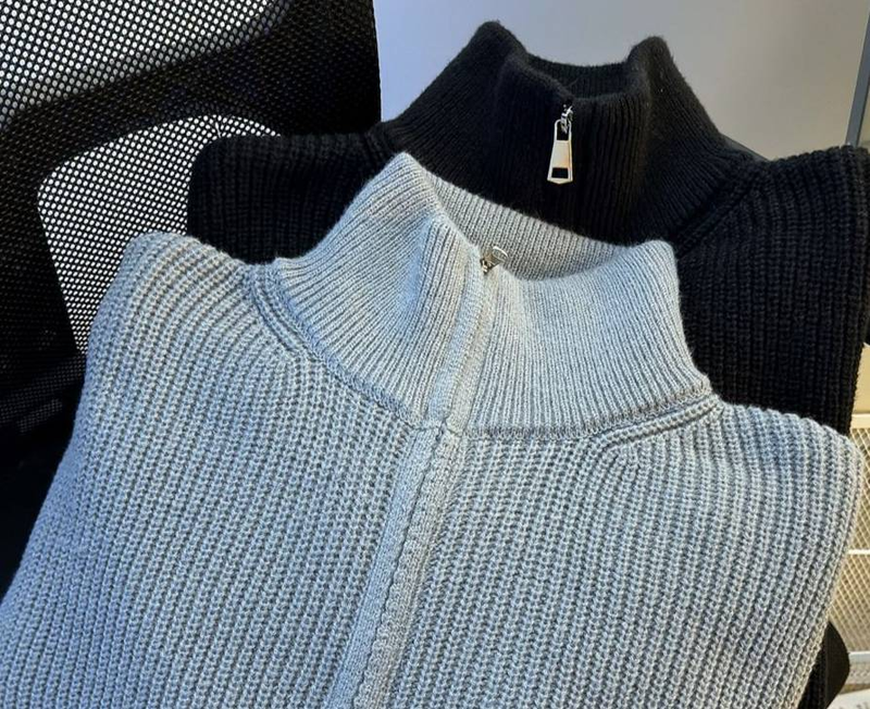 Minimalistischer Strickpullover mit Reißverschluss – Oversize-Cardigan mit hohem Kragen für Damen und Herren_voghion.com