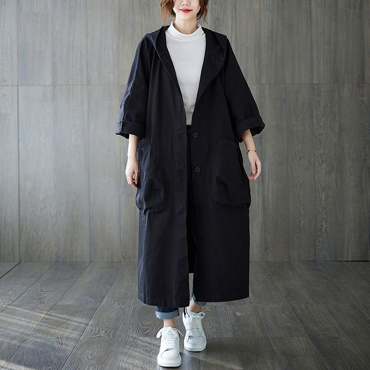 Elegant Oversized Hooded Trench Coat For Women – Long Knee-Length Design With Large Pockets, Casual & Office Wear, Available In 5 Classic Colors_voghion.com